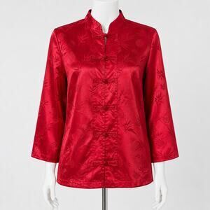 Vintage Notations Red Satin Asian Jacket Lightweight Size L